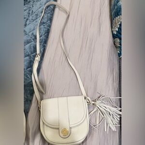 Isaac Mizrahi Leather Saddlebag Crossbody Mini Purse, Bone